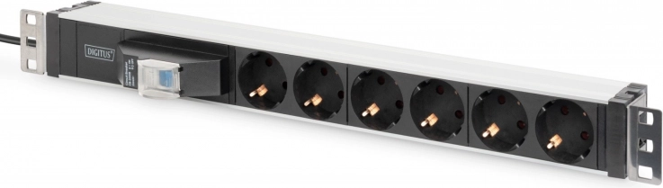 Rackovna PDU letva za 19'' omaro DIGITUS, 6x schuko, 2 m kabel, odklopnik, aluminijast profil