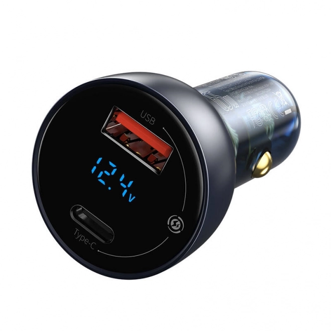 Baseus dvojni polnilec za avto z digitalnim zaslonom, USB in USB-C, hitro polnjenje 65W
