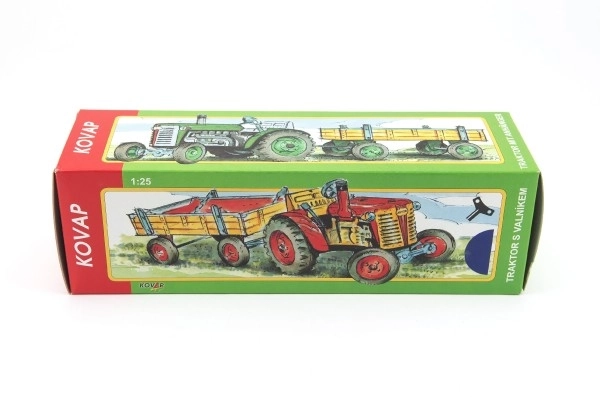 Traktor Zetor s prikolico zelena na ključ kovina 28cm Kovap v škatli
