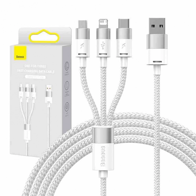 Kabel 3v1 USB Baseus serije StarSpeed, USB-C + mikro + Lightning 3,5A, 1,2 m (bel)