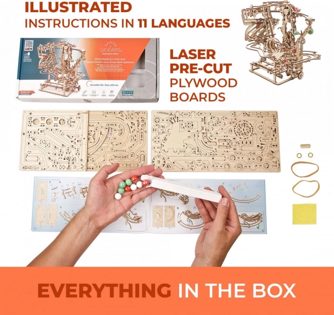 Ugears 3D lesene mehanske puzzle Kroglična steza verižna