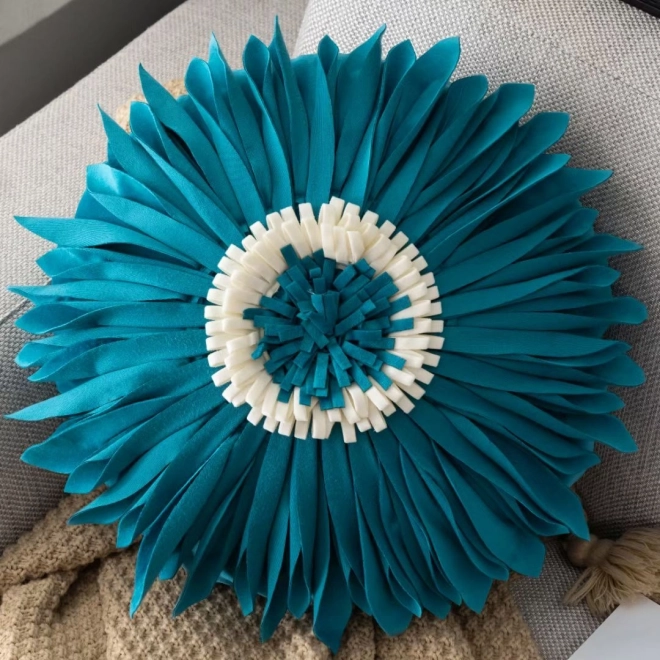 Okrogla prevleka za blazino - krizantema, modra 45cm