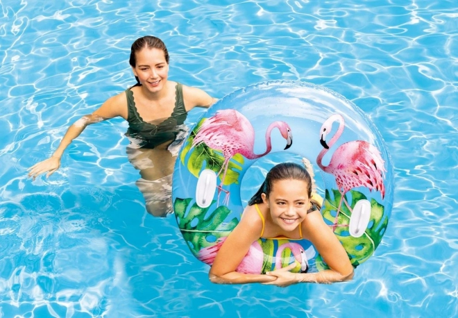 Napihljiv plavalni obroč z ročaji 97 cm – tropski motiv