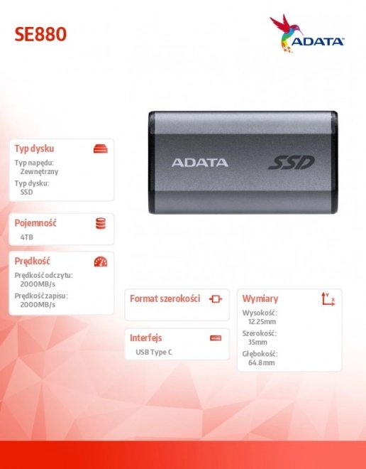 Zunanji SSD disk ADATA SE880 4TB USB 3.2 Gen2x2