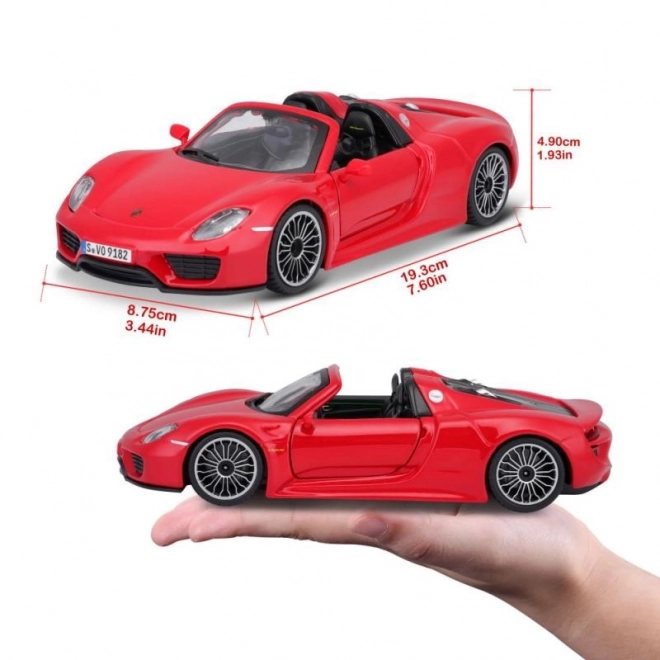 Kovinski avto Porsche 918 Spyder rdeč