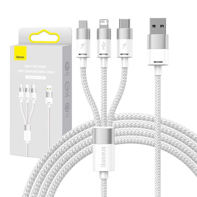 Kabel 3v1 USB Baseus serije StarSpeed, USB-C + mikro + Lightning 3,5A, 1,2 m (bel)