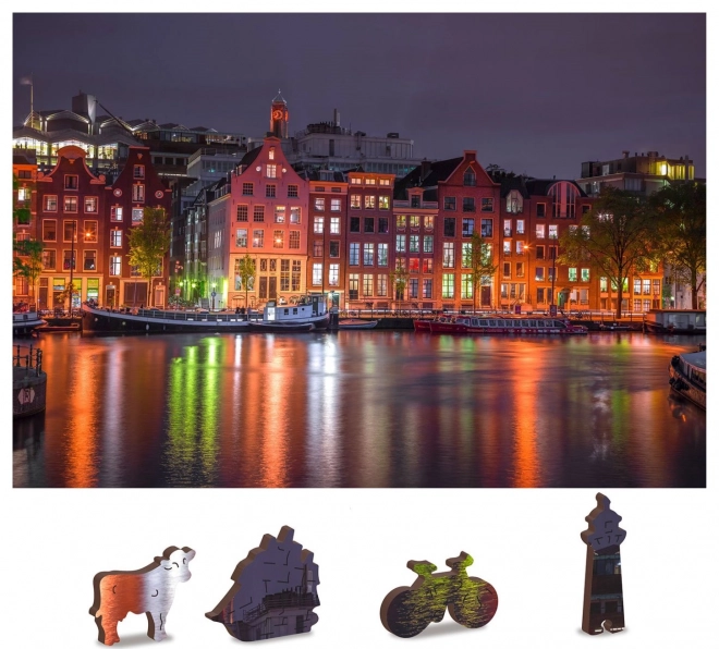 Lesena sestavljanka Nočni Amsterdam