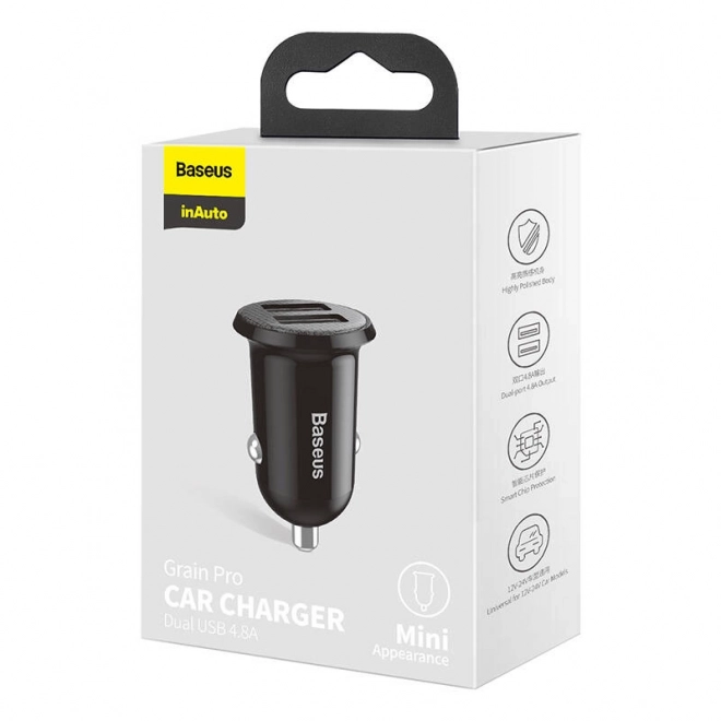 polnilec za avto Baseus Grain Pro 2x USB črna