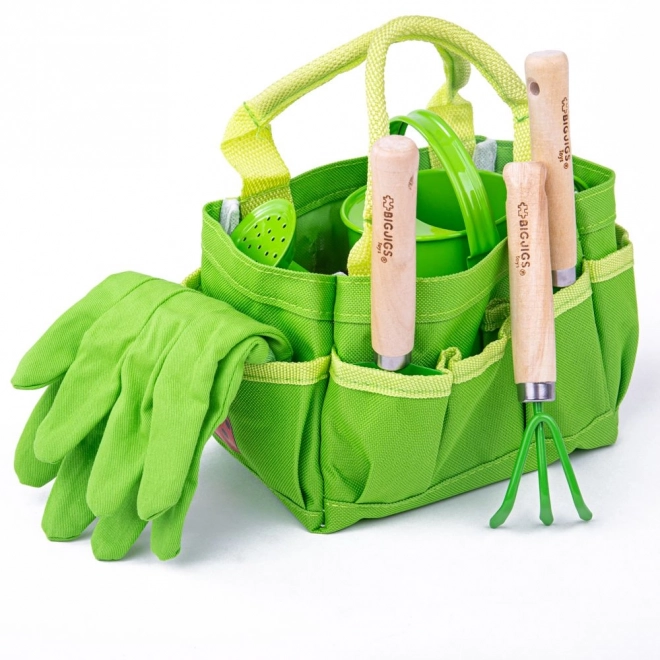 Bigjigs Toys Vrtni set orodja v platneni torbi zeleni