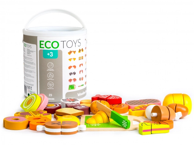 Lesena živila za rezanje 23 kosov ECOTOYS