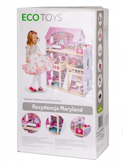 Lesena hiška za punčke s pohištvom od ECOTOYS