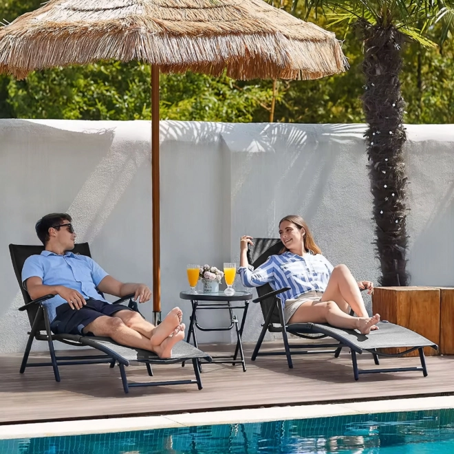 Vrtni ležalnik za plažo, zložljiv, nastavljivo naslonjalo, jeklena konstrukcija. ModernHome
