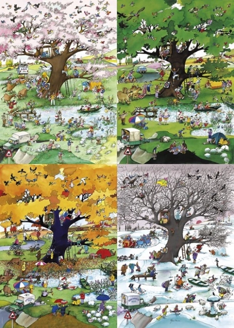 Ilustracija Rogerja Blachona – štiri letni časi v eni sliki