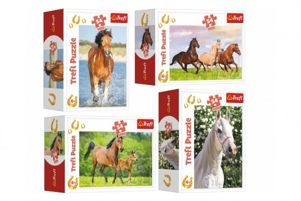 Minipuzzle 54 kosov Konji 4 vrste v škatli 9x6,5x4cm