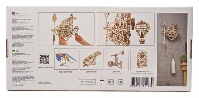 Ugears 3D lesena mehanska sestavljanka Stenske ure Aero