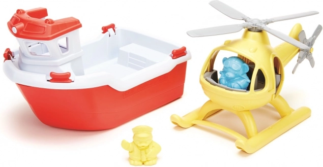 Green Toys reševalni čoln s helikopterjem 2 v 1