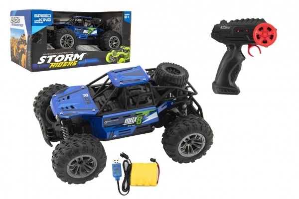 Auto RC buggy terenski modri 22cm plast 2,4GHz na baterije + polnilni paket v škatli 32x16x18cm