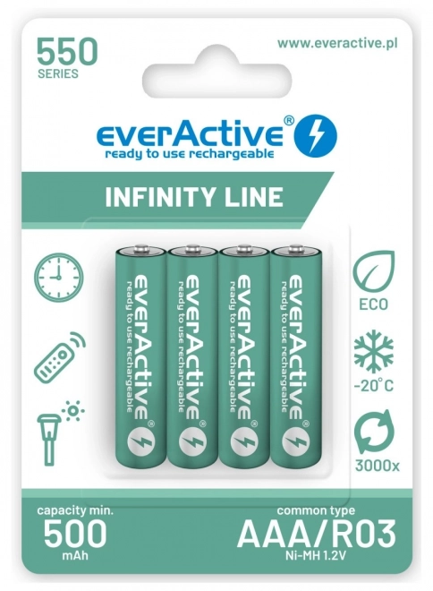Polnilne baterije R03/AAA 550 mAH blister 4 kos. Tehnologija Infinity Line, pripravljena za uporabo