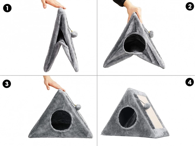 Triangularno praskalno in hiša za mačke z žogico