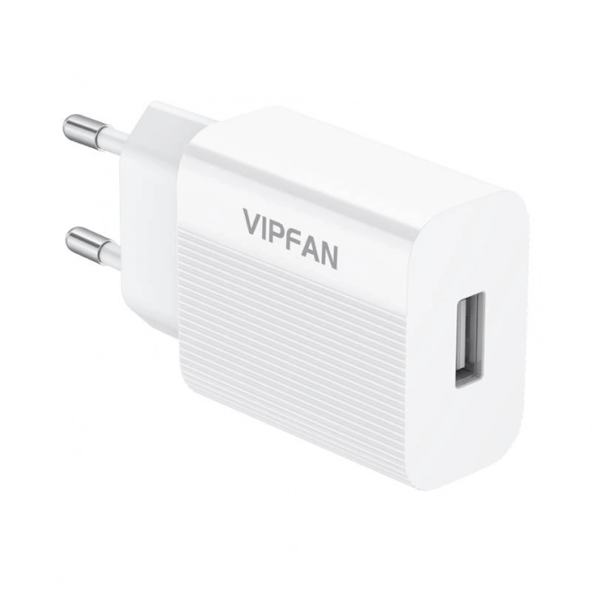 Stenska polnilna naprava VFAN E01, 1x USB, 2,4 A (bela)
