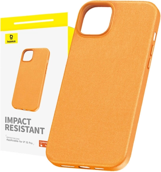 Ovitje za iPhone 15 Pro Baseus Fauxther Series oranžno
