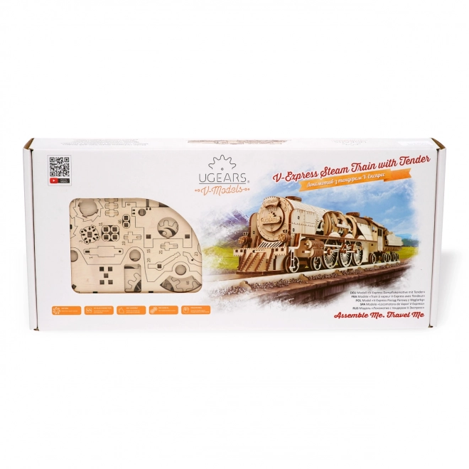 Ugears 3D sestavljanka - Lokomotiva V-express z vagonom 538 kosov
