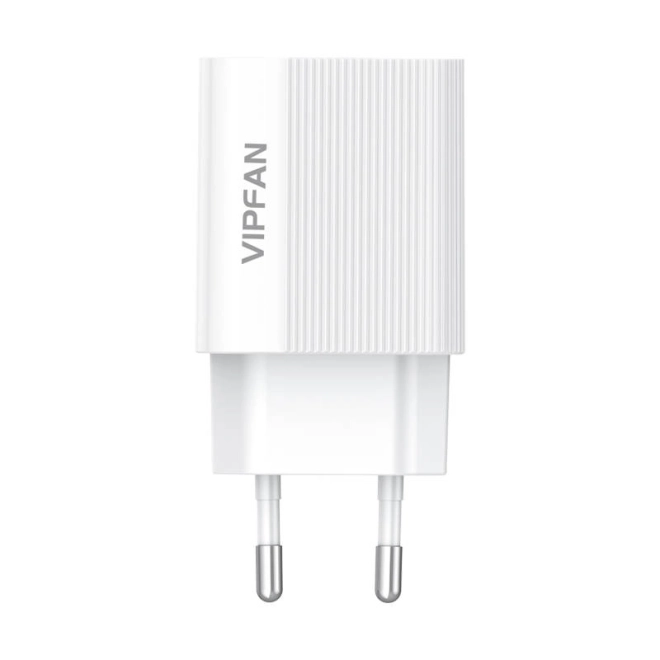 Stenska polnilna naprava VFAN E01, 1x USB, 2,4 A (bela)