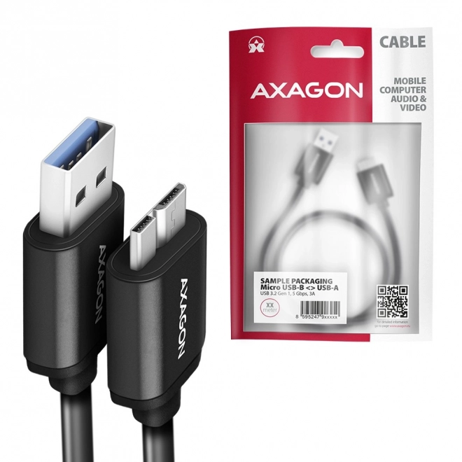 Kabel AXAGON Micro-B USB na USB-A 3.2 Gen 1, 1m, 3A, ALU, PVC, črn