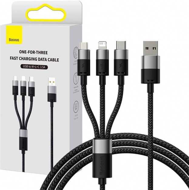 Polnilni kabel Baseus StarSpeed s tremi konektorji 0,6 m črn