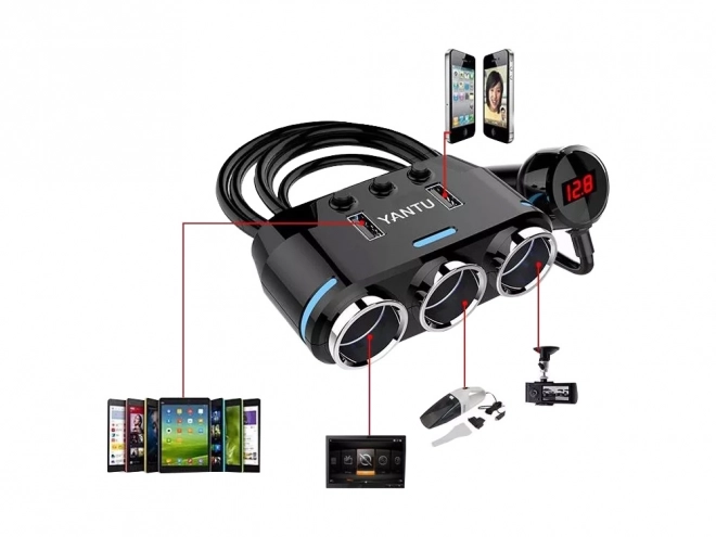 Avtomobilski USB adapter s razdelilnikom vžigalnika