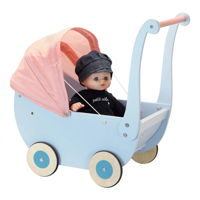 Petitcollin Leseni voziček modri (za punčko do 40 cm)
