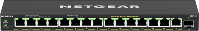 Nenadzorovan gigabitni PoE+ stikalnik NETGEAR s 16 vrati