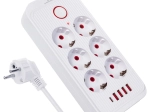Surge-protected extension strip with 6 outlets and 5× USB (4× USB-A, 1× USB-C), 2500 W, white