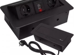 Vgradni napajalni kanal v ploščo z 2 vtičnicama in 2 USB, črna