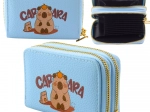 Blue double-compartment wallet with capybara, card slots 12.5 × 8.5 cm