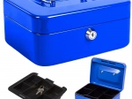 Kovinska blagajniška kaseta za denar in dokumente 20 × 16 × 9 cm – modra