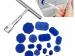 Paintless dent removal kit with slide hammer puller and 18 pulling tabs