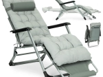 Garden beach lounger with cushion and adjustable footrest, gray, MultiGarden