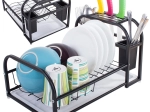 Loft dish rack with drip tray, knife and cutlery holder, black