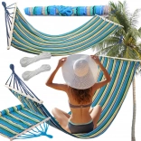 Vrtna viseča mreža z lesenima razporkama 200 × 80 cm, črtasta, nosilnost 150 kg