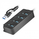 USB hub s 4 vrati, 3.2 Gen 1, črn
