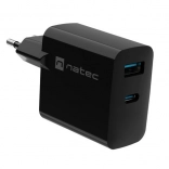 Natec Ribera GaN omrežni polnilec 1x USB-A + 1x USB-C 45W črna