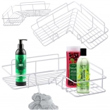 Kotna kopalniška polica za prho s kljukicami, samolepilna, bela