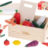 lesena magnetna zelenjava za rezanje v zabojčku z dodatki