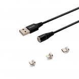 Magnetni USB kabel Savio 3v1 tip C, Micro in Lightning, črn, 1m