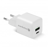 Omrežni polnilec GaN 1x USB, 1x USB-C 20W QC3.0 bel