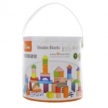 Lesene gradbene kocke v vedru – 50 kosov