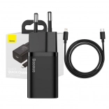 Baseus Super Si hitri polnilec 1C 20W z USB-C na Lightning kablom 1 m črna