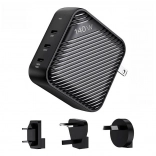 Stenska polnilna naprava INVZI GanHub 3x USB-C, 140 W s potovalnimi adapterji