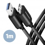 Kabel AXAGON Micro-B USB na USB-A 3.2 Gen 1, 1m, 3A, ALU, PVC, črn